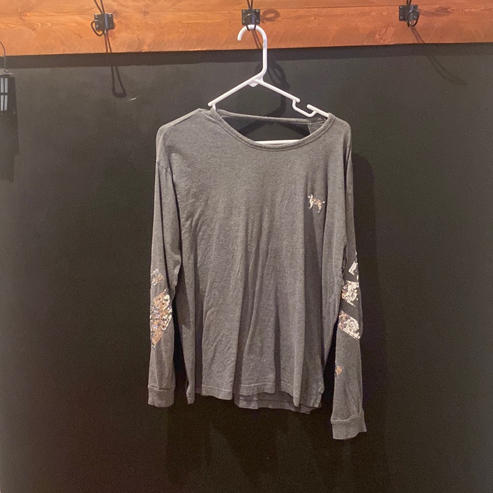 Charcoal “PINK” bling long sleeve shirt. With open back